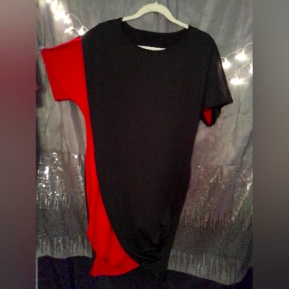 Stylish Black & Lipstick Red Asymmetrical Dress